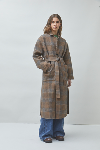 Plaid Belted Long Coat