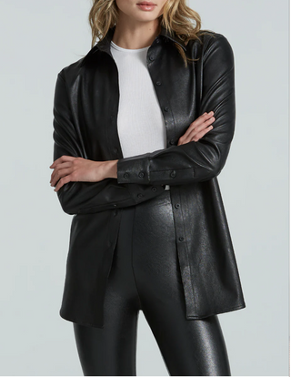 Commando Lightweight Faux Leather Oversized Button Down  Porcelain XS